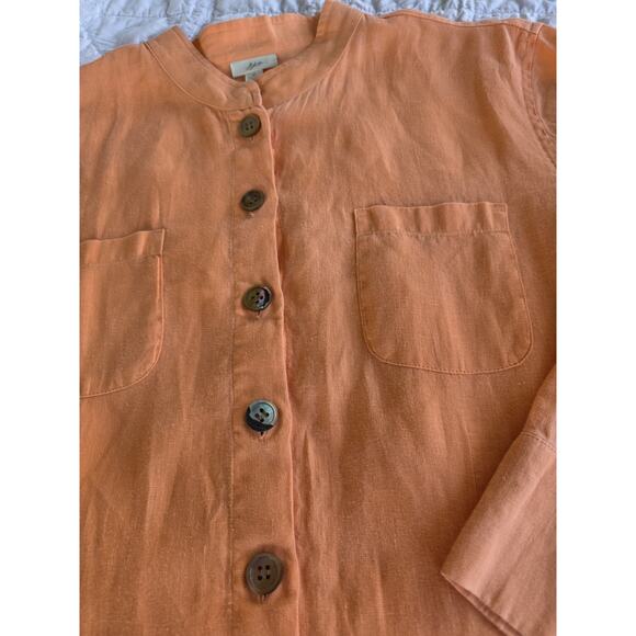 J. Jill Women's Medium 100% Linen Embroidered Tunic Top Peach 3 Quarter Sleeve - Picture 14 of 16